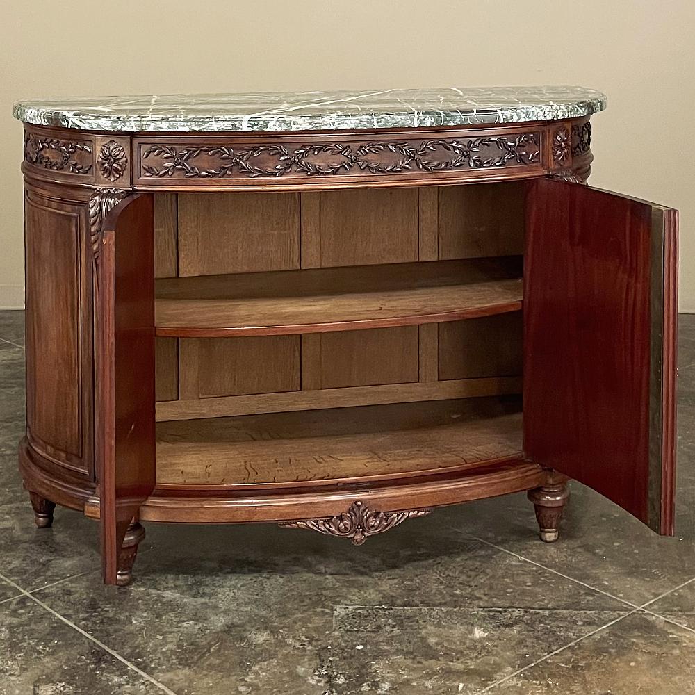 19th Century French Louis XVI Demilune Mahogany Marble Top Buffet For Sale 2