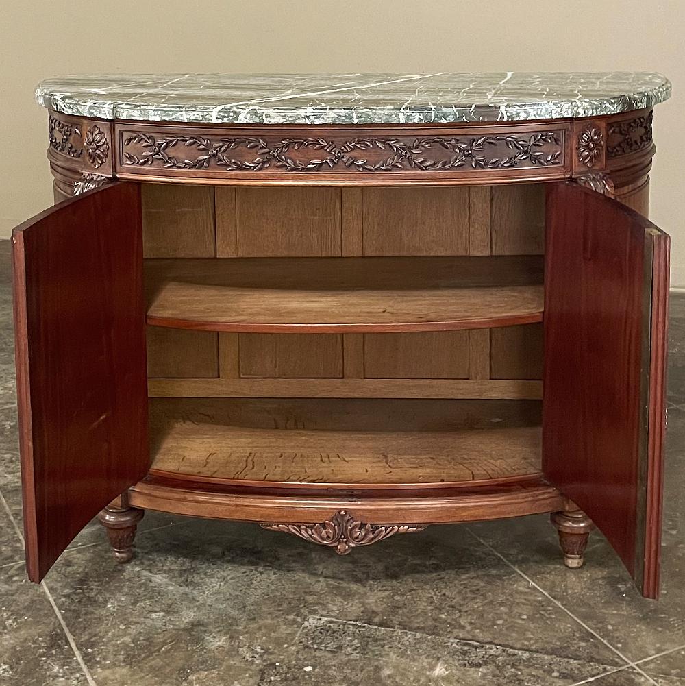 19th Century French Louis XVI Demilune Mahogany Marble Top Buffet For Sale 3
