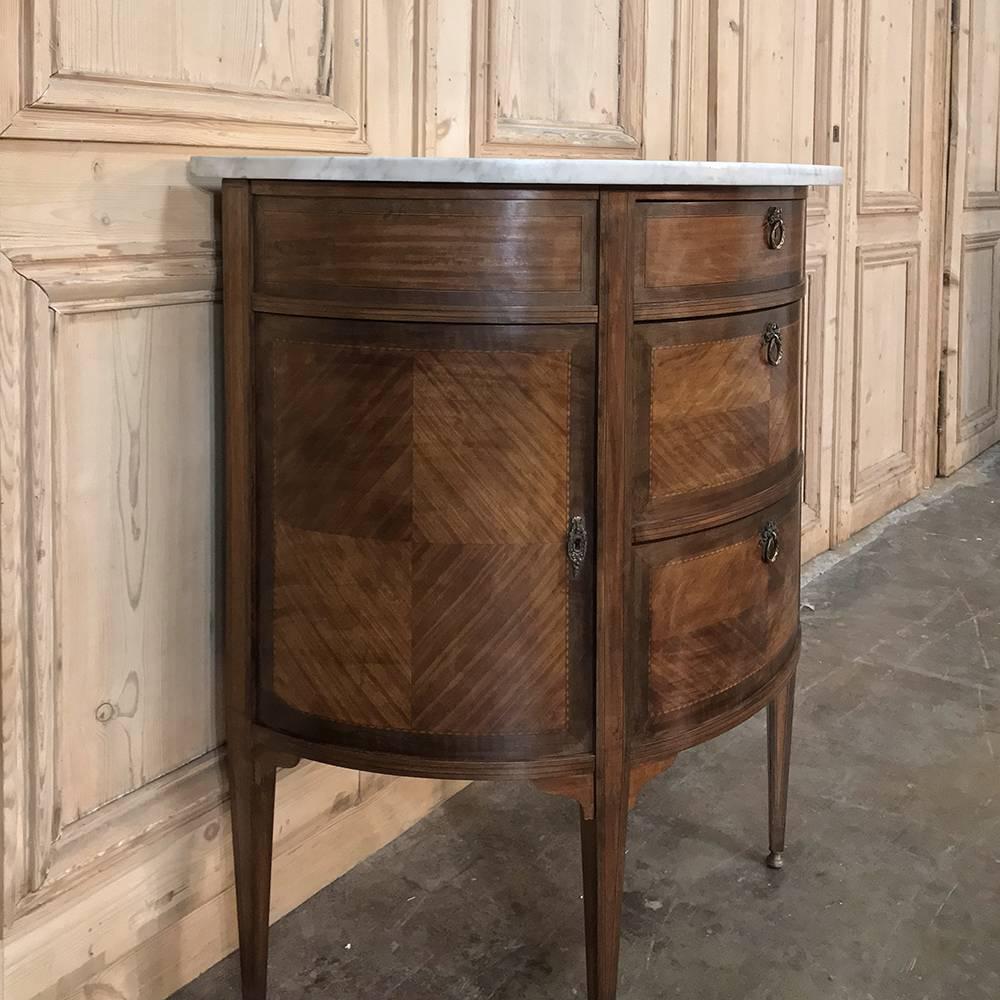 19th Century French Louis XVI Demilune Marble-Top Commode 4