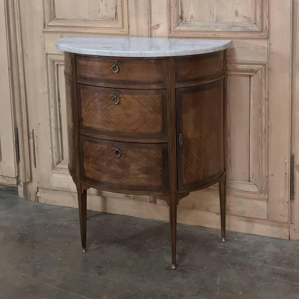 Cast 19th Century French Louis XVI Demilune Marble-Top Commode
