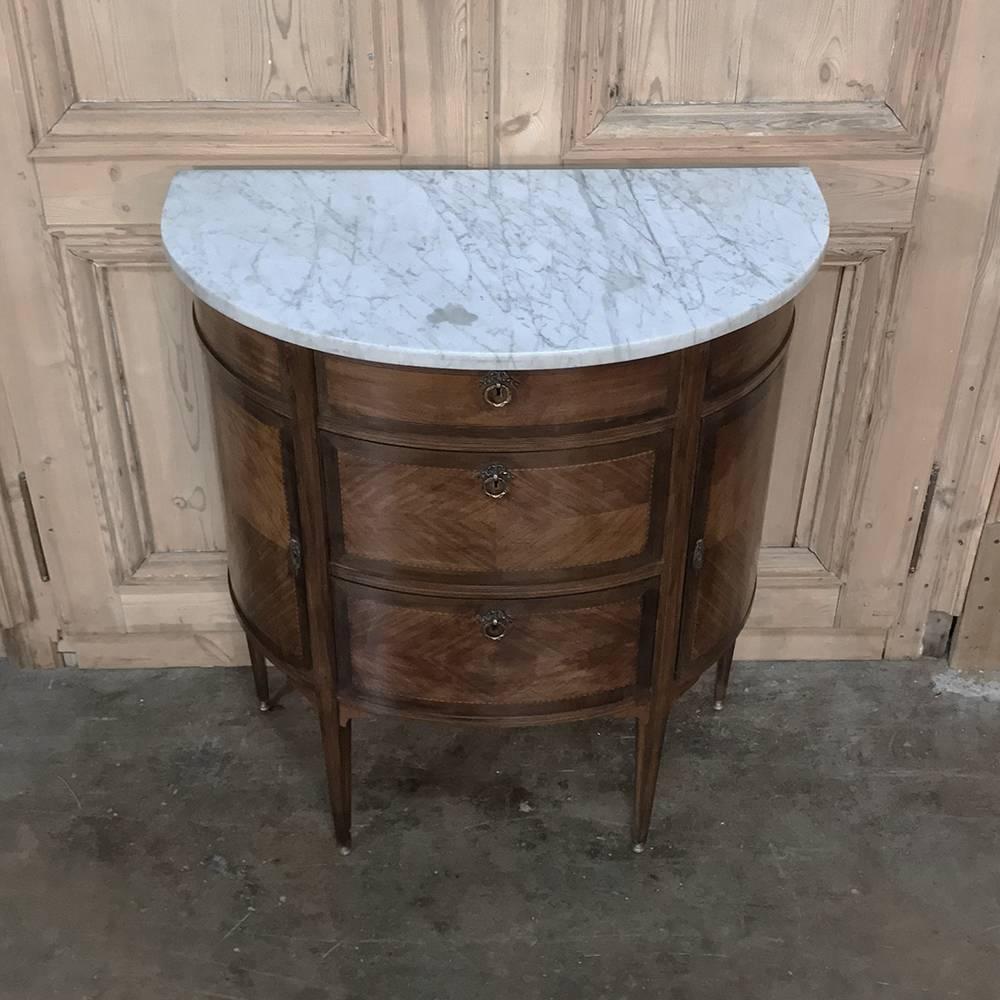 19th Century French Louis XVI Demilune Marble-Top Commode In Good Condition In Dallas, TX