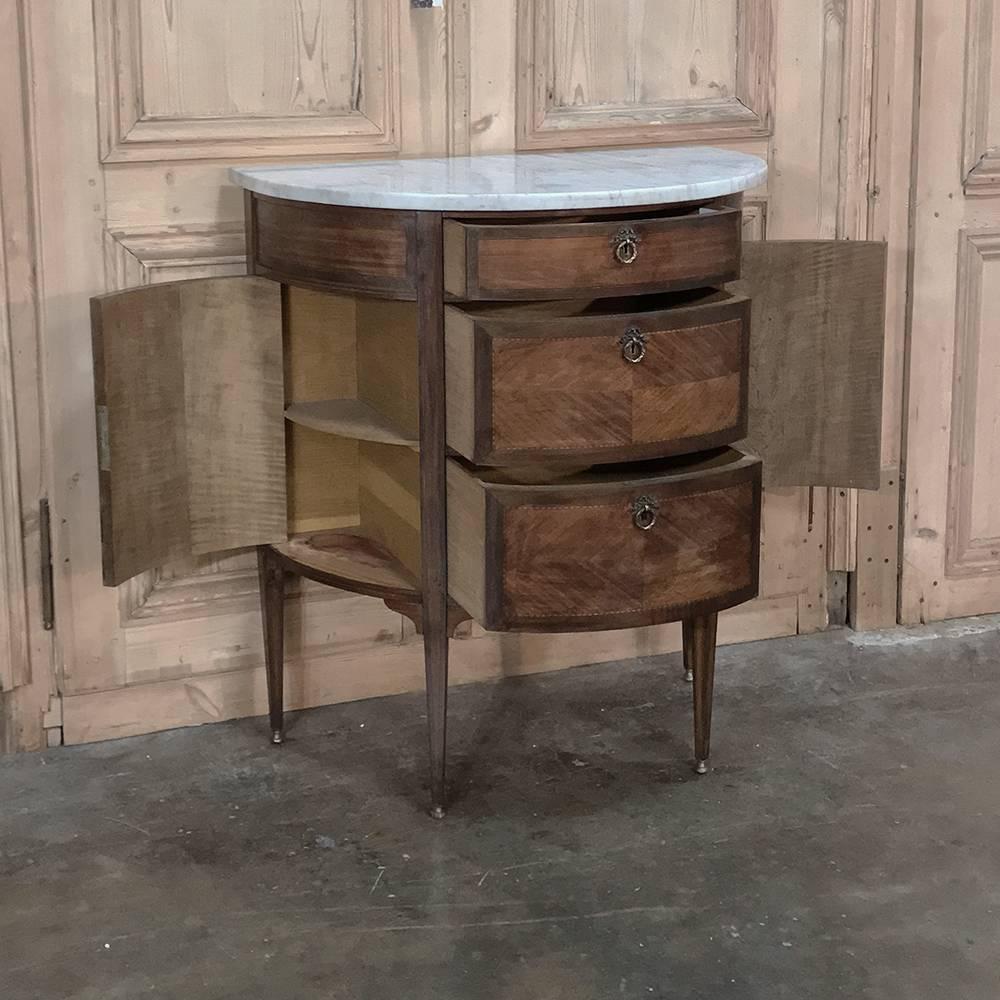 Late 19th Century 19th Century French Louis XVI Demilune Marble-Top Commode