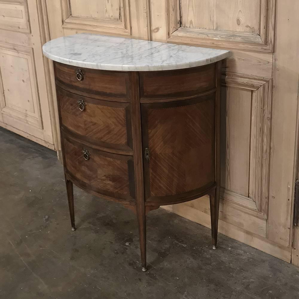 19th Century French Louis XVI Demilune Marble-Top Commode 1