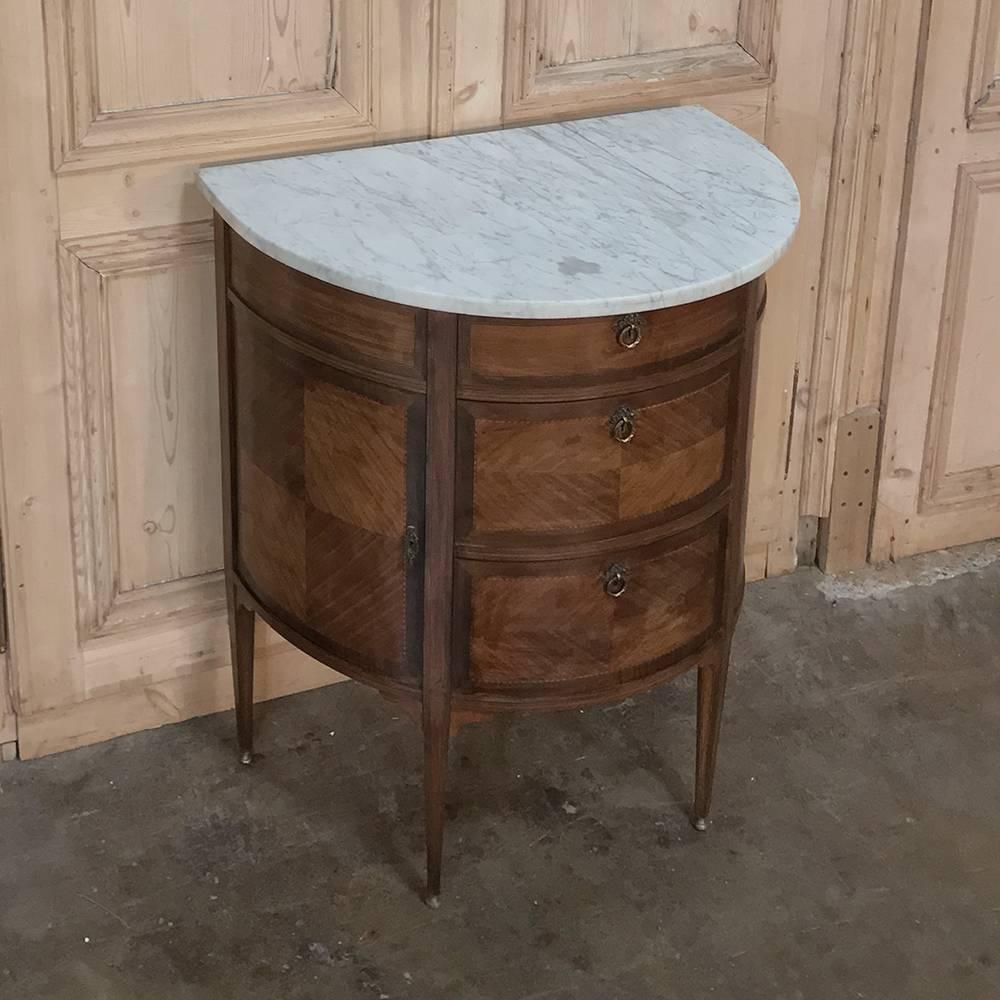 19th Century French Louis XVI Demilune Marble-Top Commode 3