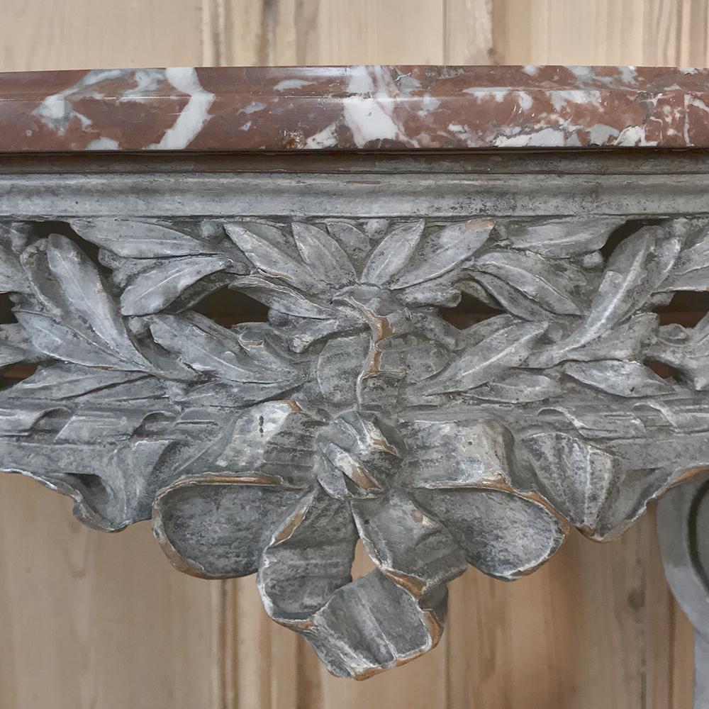 19th Century French Louis XVI Demllune Marble Top Console For Sale 5