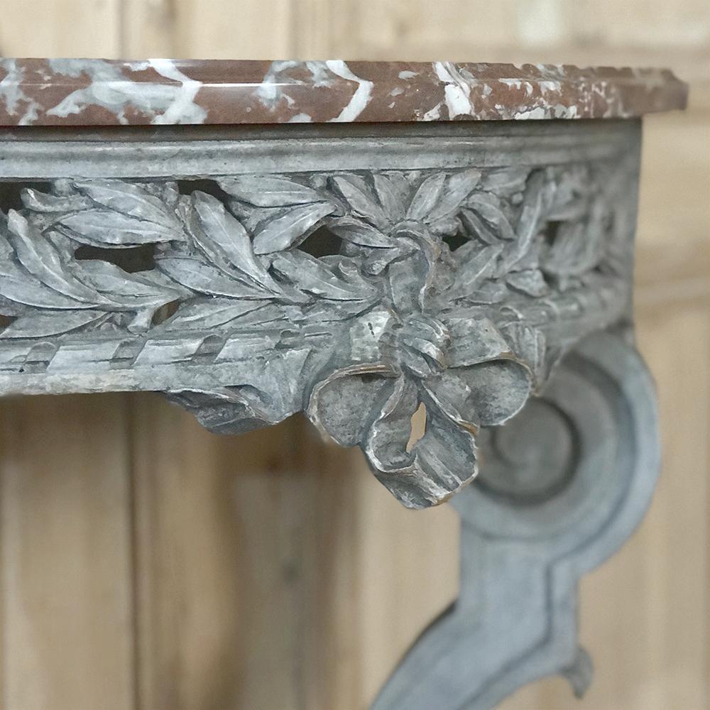 19th Century French Louis XVI Demllune Marble Top Console For Sale 1