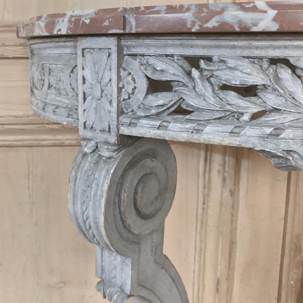 19th Century French Louis XVI Demllune Marble Top Console For Sale 4