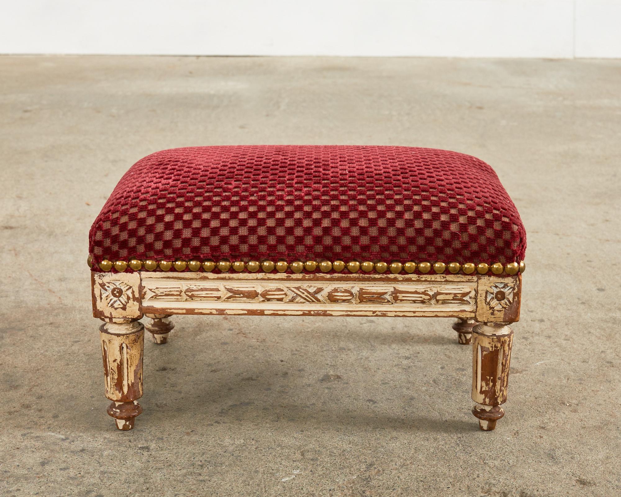 19th Century French Louis XVI Diminutive Painted Mahogany Footstool For Sale 6