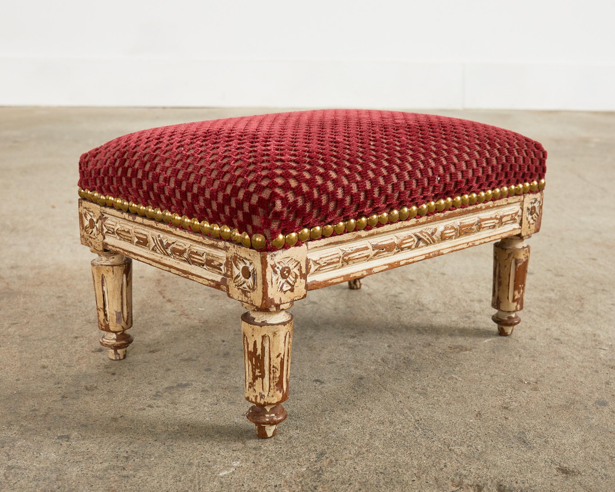 19th Century French Louis XVI Diminutive Painted Mahogany Footstool For Sale 7