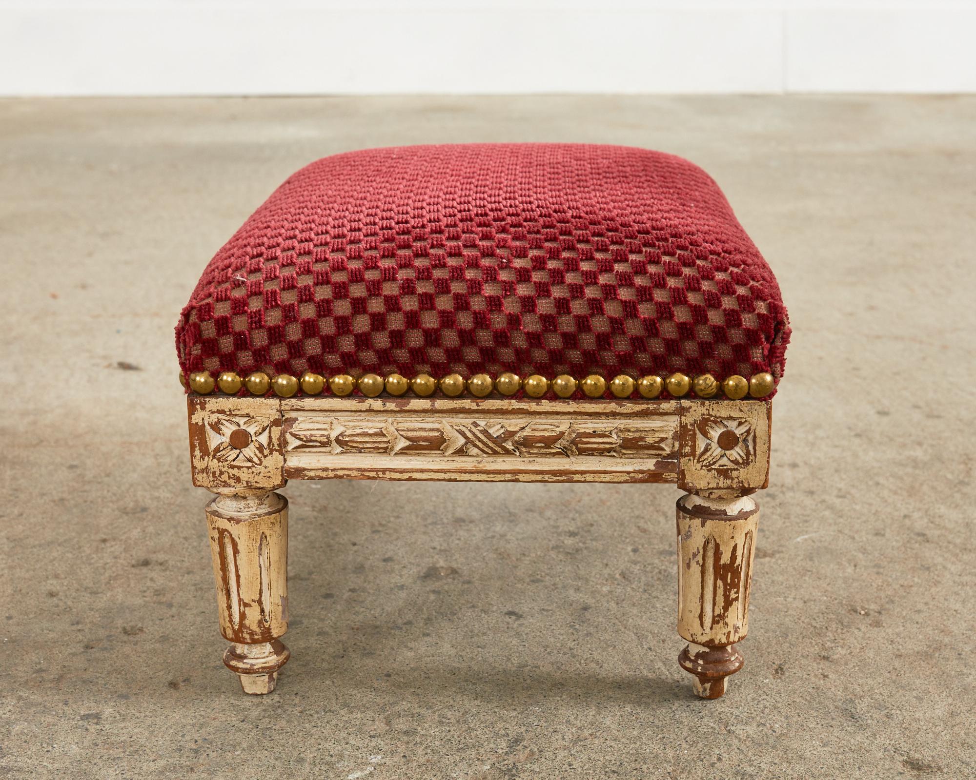 19th Century French Louis XVI Diminutive Painted Mahogany Footstool For Sale 8
