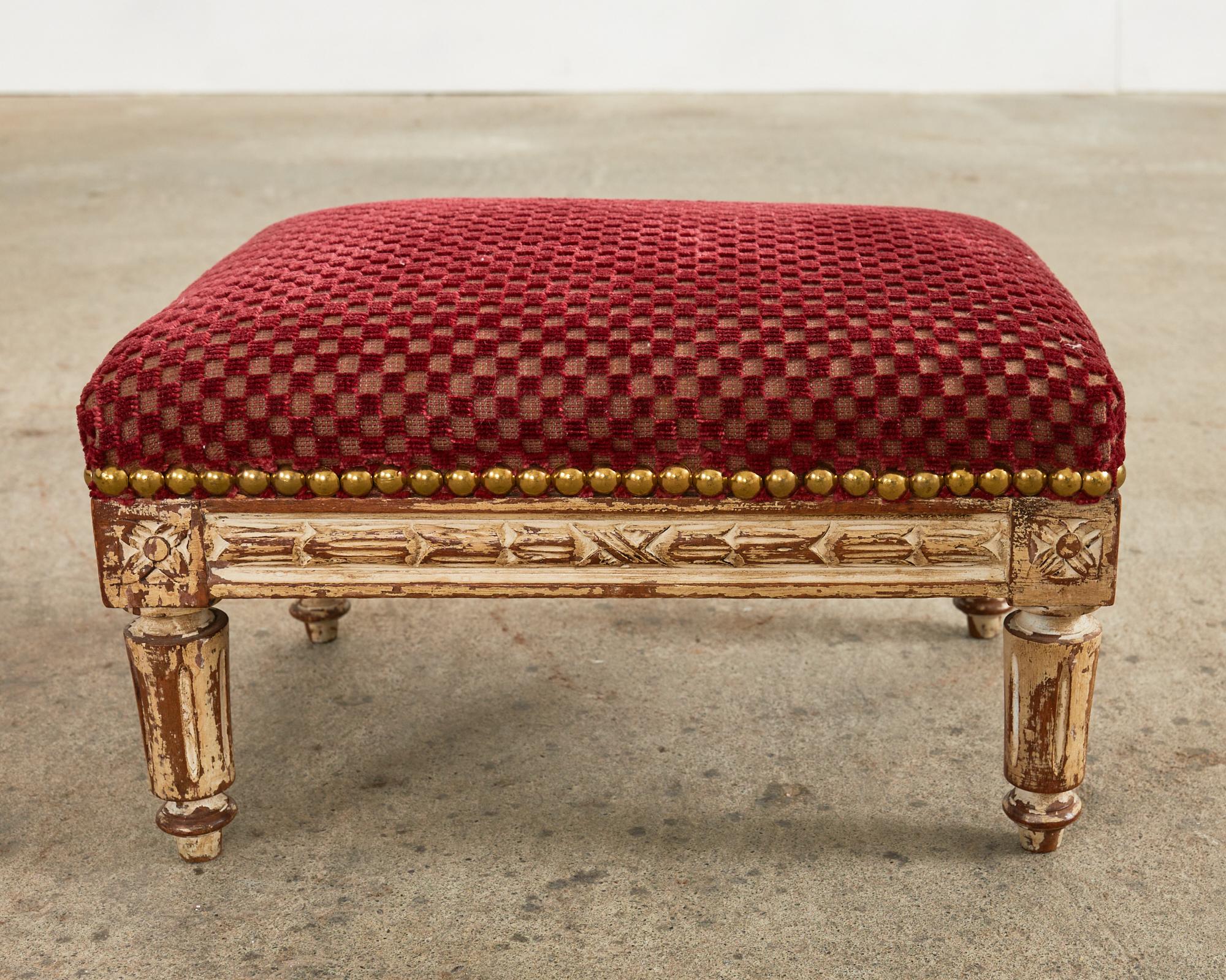 19th Century French Louis XVI Diminutive Painted Mahogany Footstool For Sale 12