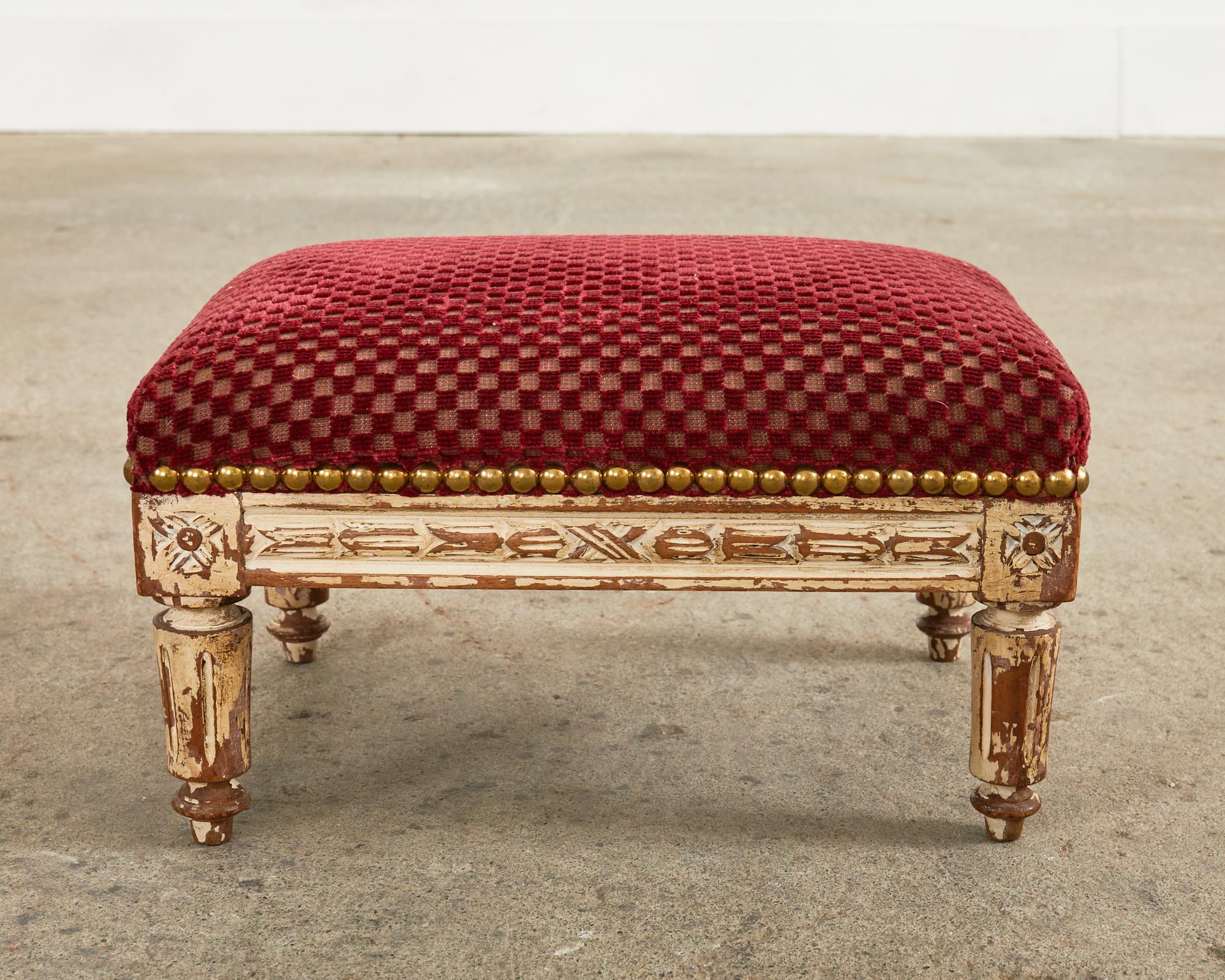 Hand-Crafted 19th Century French Louis XVI Diminutive Painted Mahogany Footstool For Sale