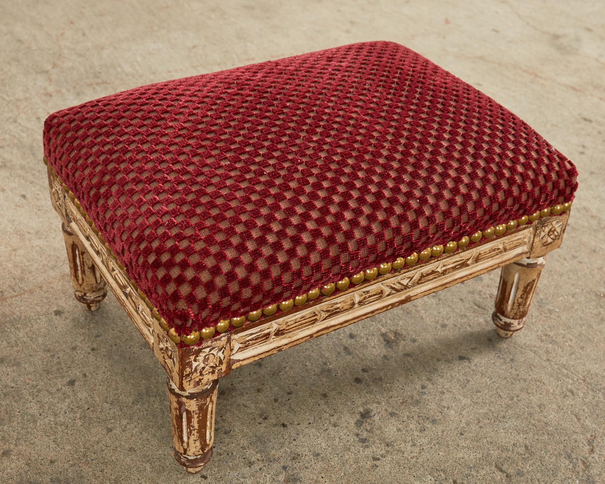 19th Century French Louis XVI Diminutive Painted Mahogany Footstool In Good Condition For Sale In Rio Vista, CA