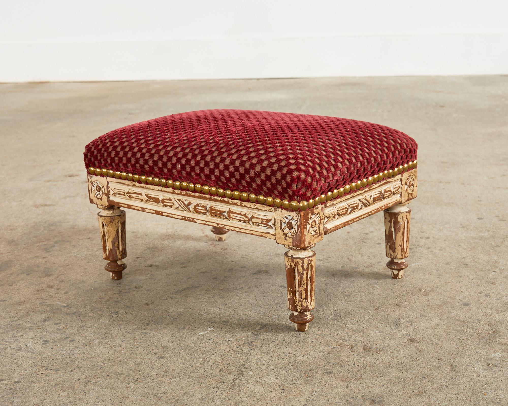 19th Century French Louis XVI Diminutive Painted Mahogany Footstool For Sale 3