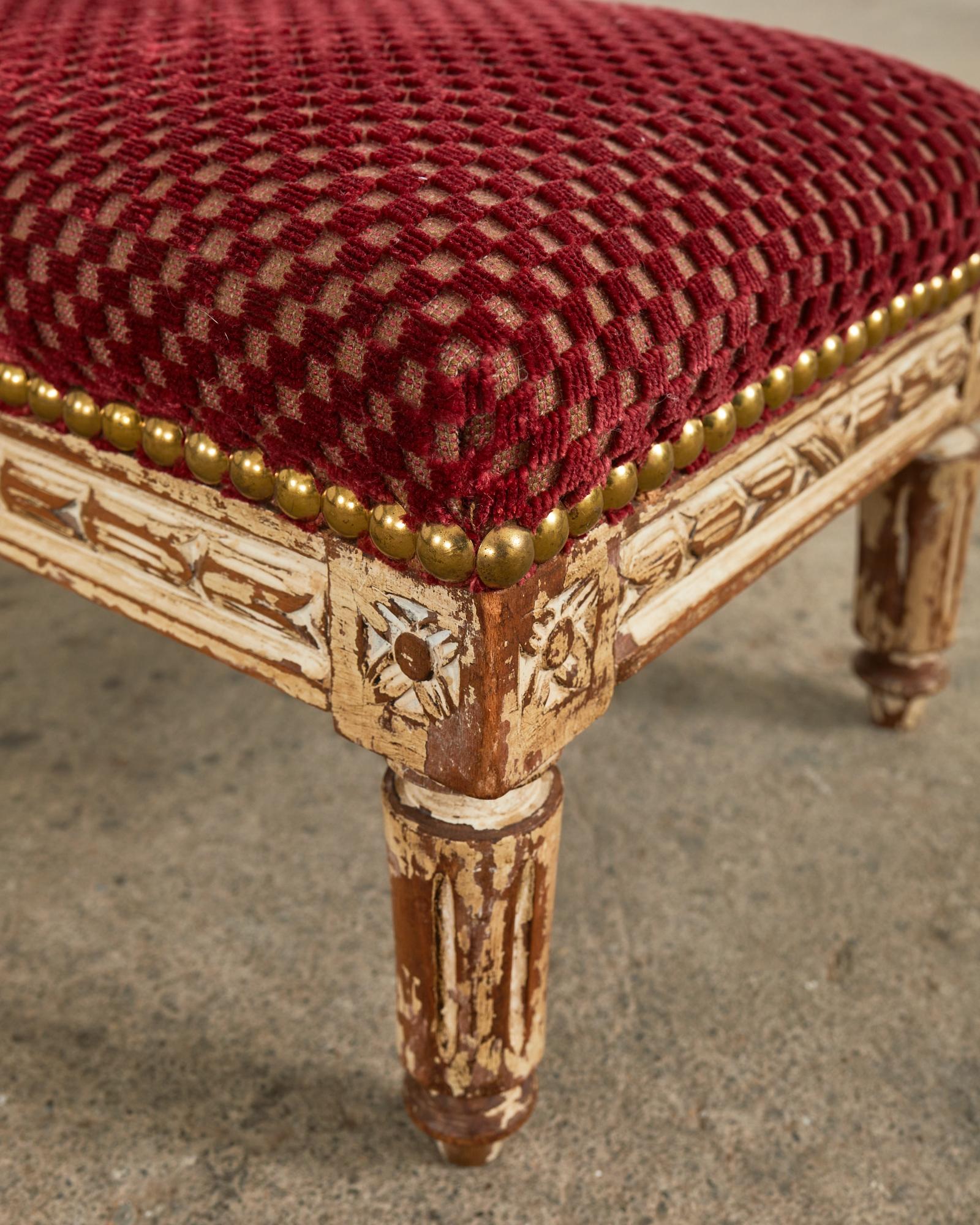 19th Century French Louis XVI Diminutive Painted Mahogany Footstool For Sale 4