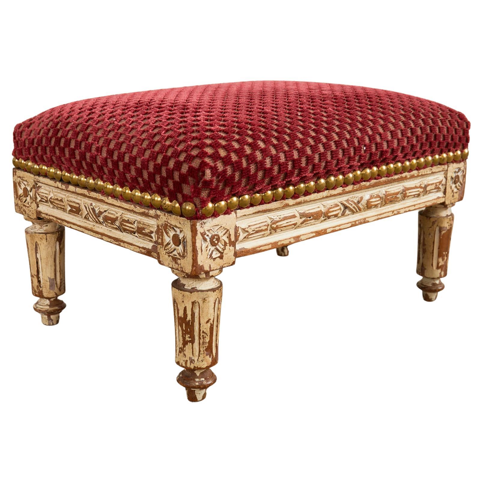 19th Century French Louis XVI Diminutive Painted Mahogany Footstool For Sale