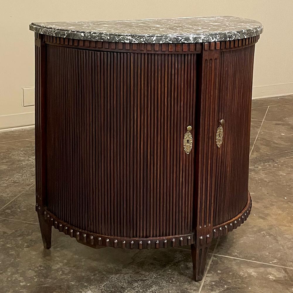 Hand-Crafted 19th Century French Louis XVI, Directoire Mahogany Demilune Marble Top Cabinet
