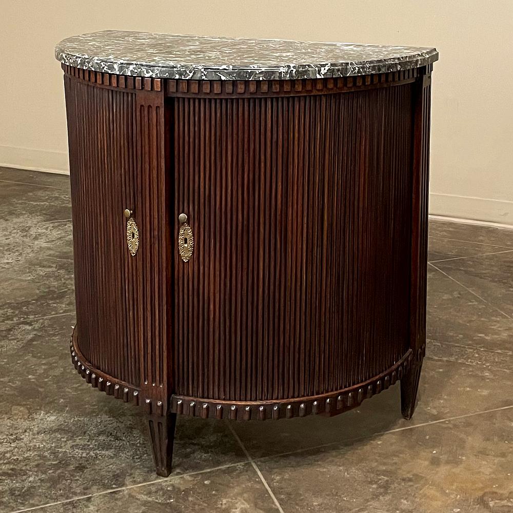 19th Century French Louis XVI, Directoire Mahogany Demilune Marble Top Cabinet In Good Condition In Dallas, TX