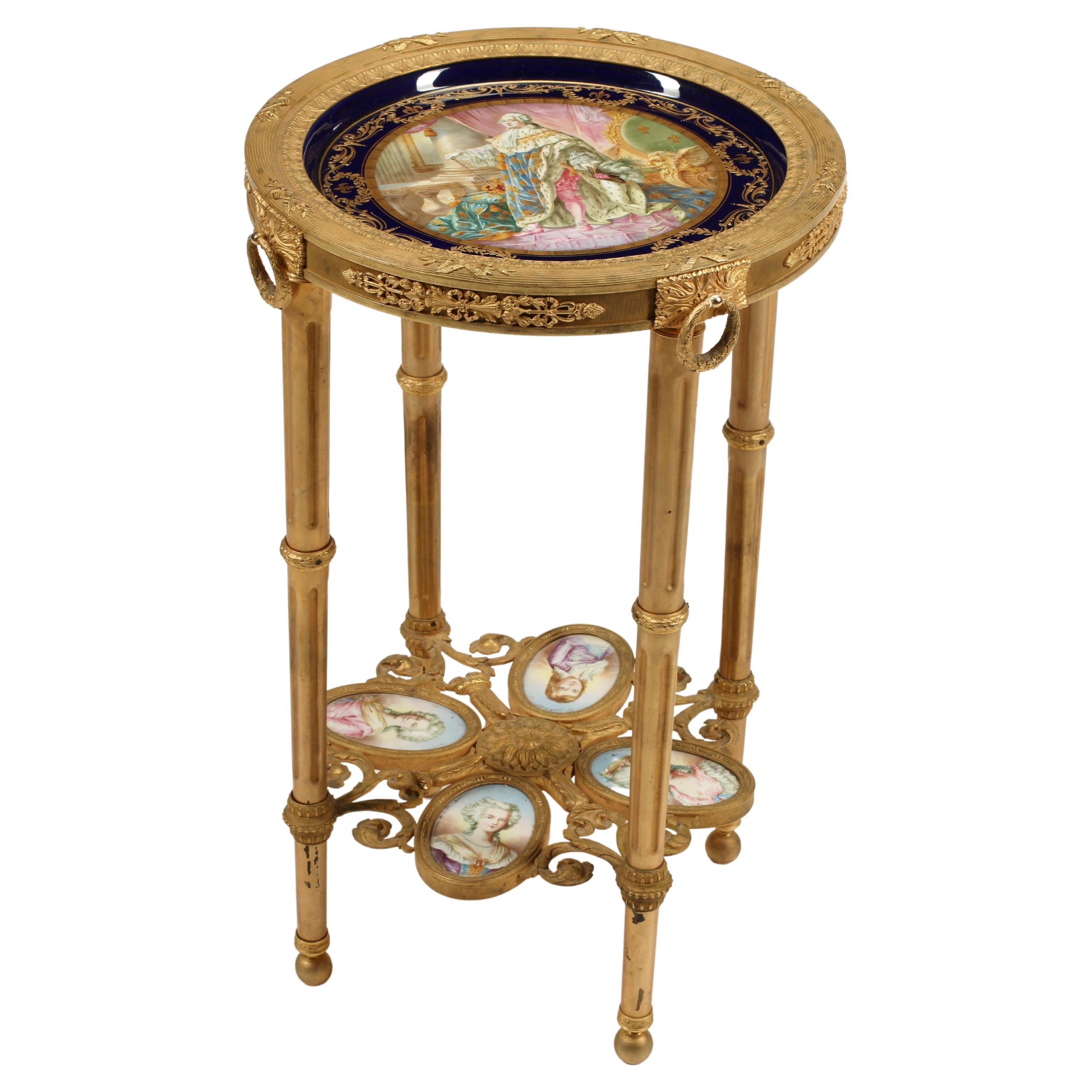19th Century French Louis XVI Dore Bronze & Porcelain Table For Sale