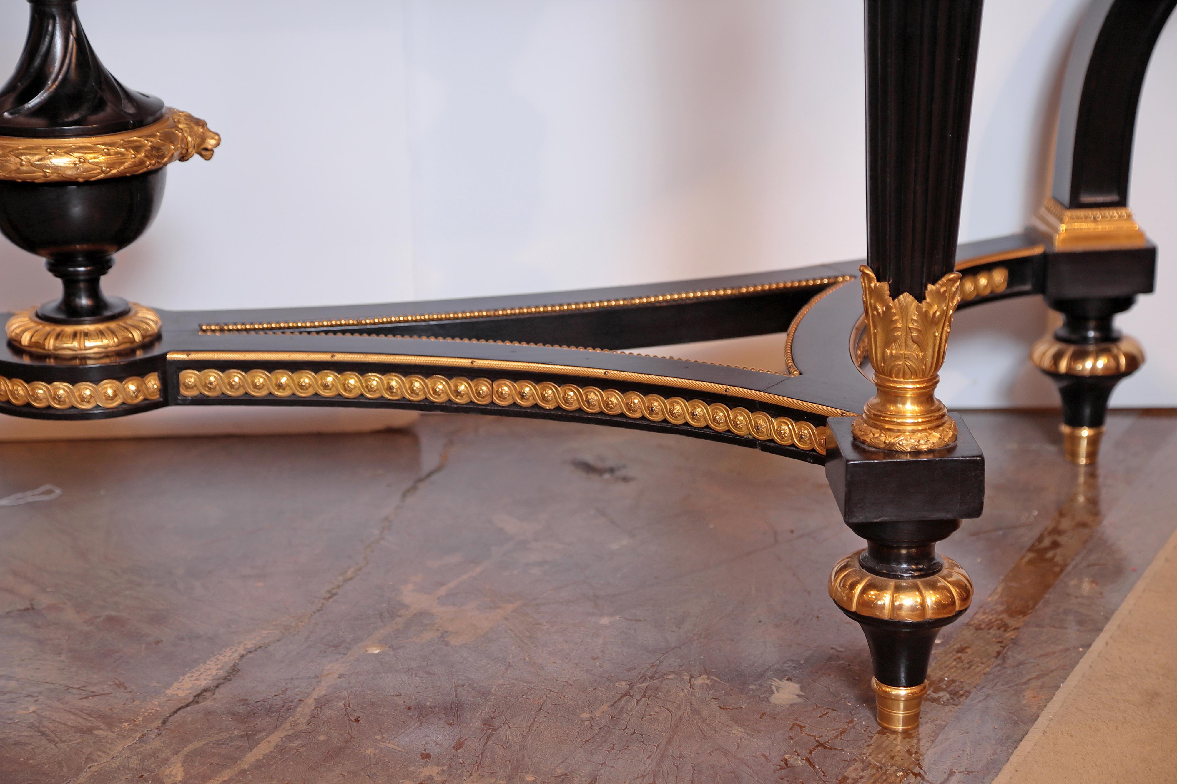 19th Century French Louis XVI Ebonized and Fine Gilt Bronze Marble-Top Console 6