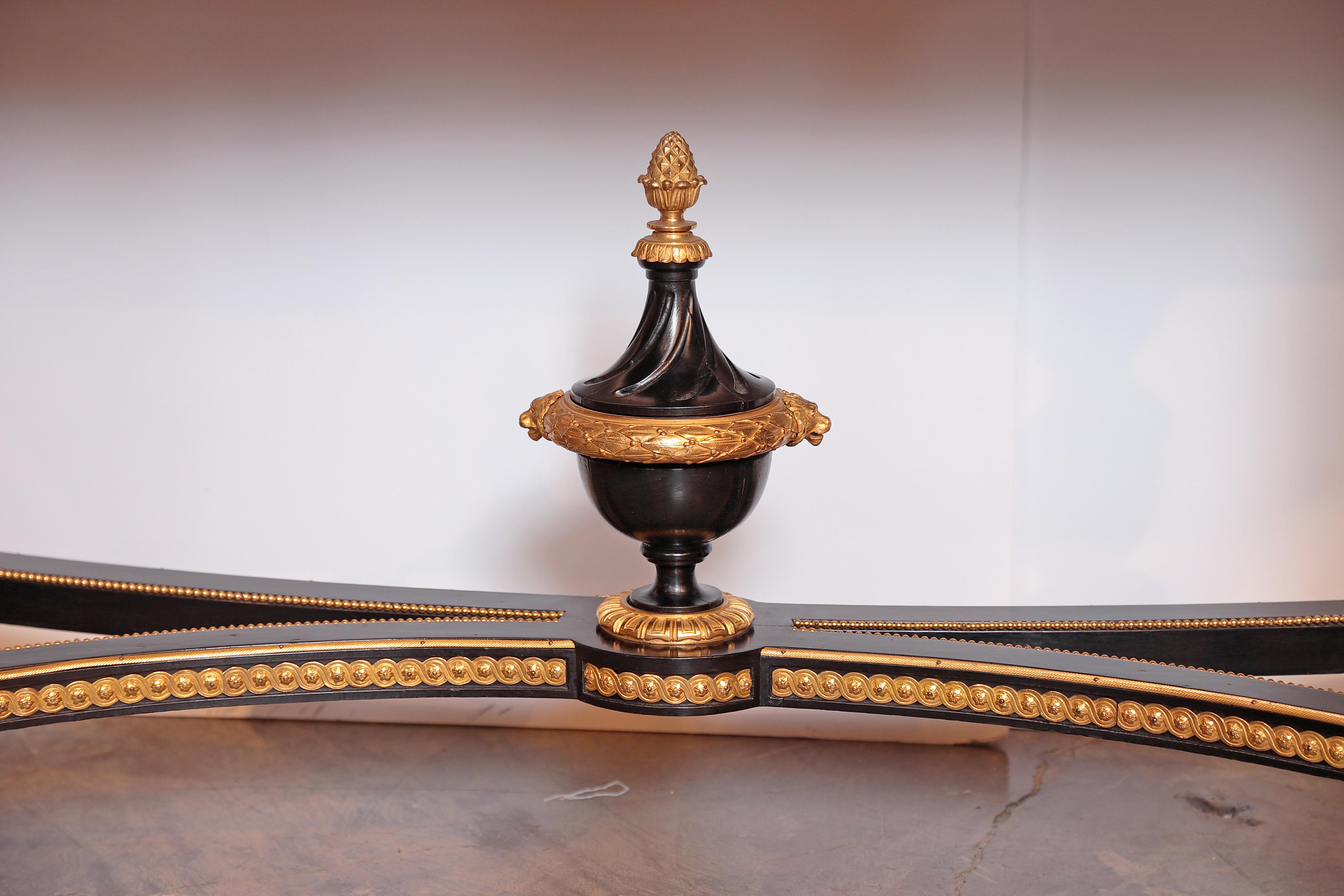 19th Century French Louis XVI Ebonized and Fine Gilt Bronze Marble-Top Console 4