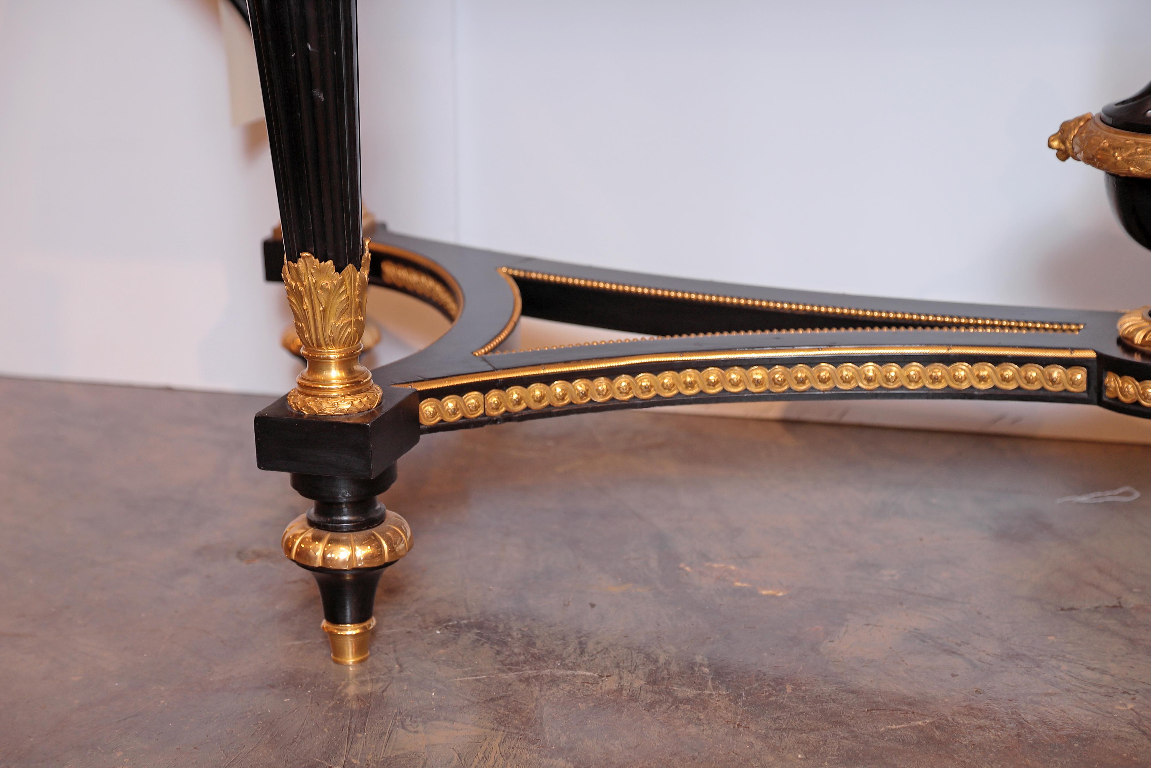 19th Century French Louis XVI Ebonized and Fine Gilt Bronze Marble-Top Console 5