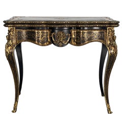 19th Century French Louis XVI Ebonized Boulle Style Card Table