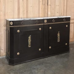 19th Century French Louis XVI Ebonized Marble Top Buffet