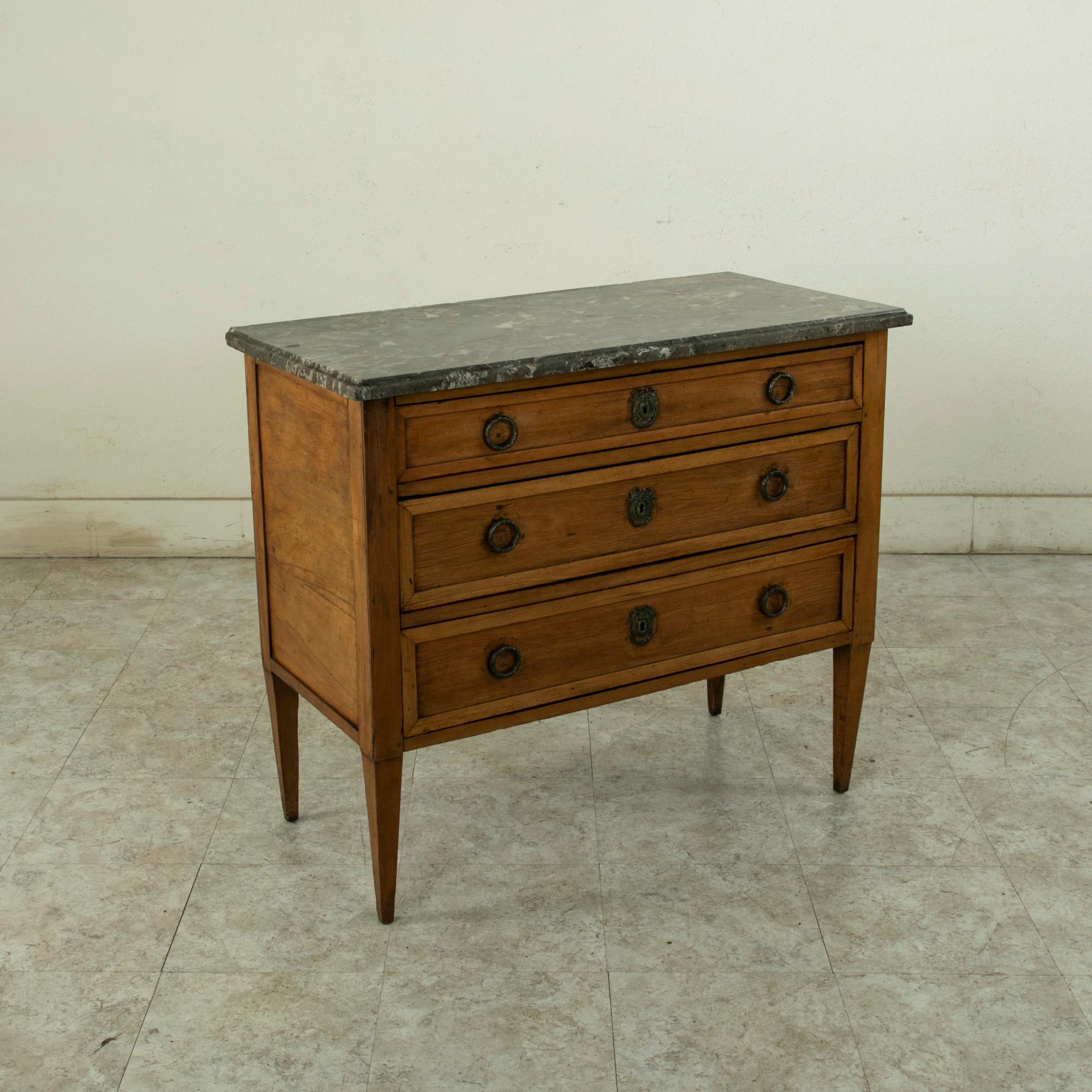 19th Century French Louis XVI Fruitwood Commode, Chest, Night Stand, Marble Top In Good Condition In Fayetteville, AR