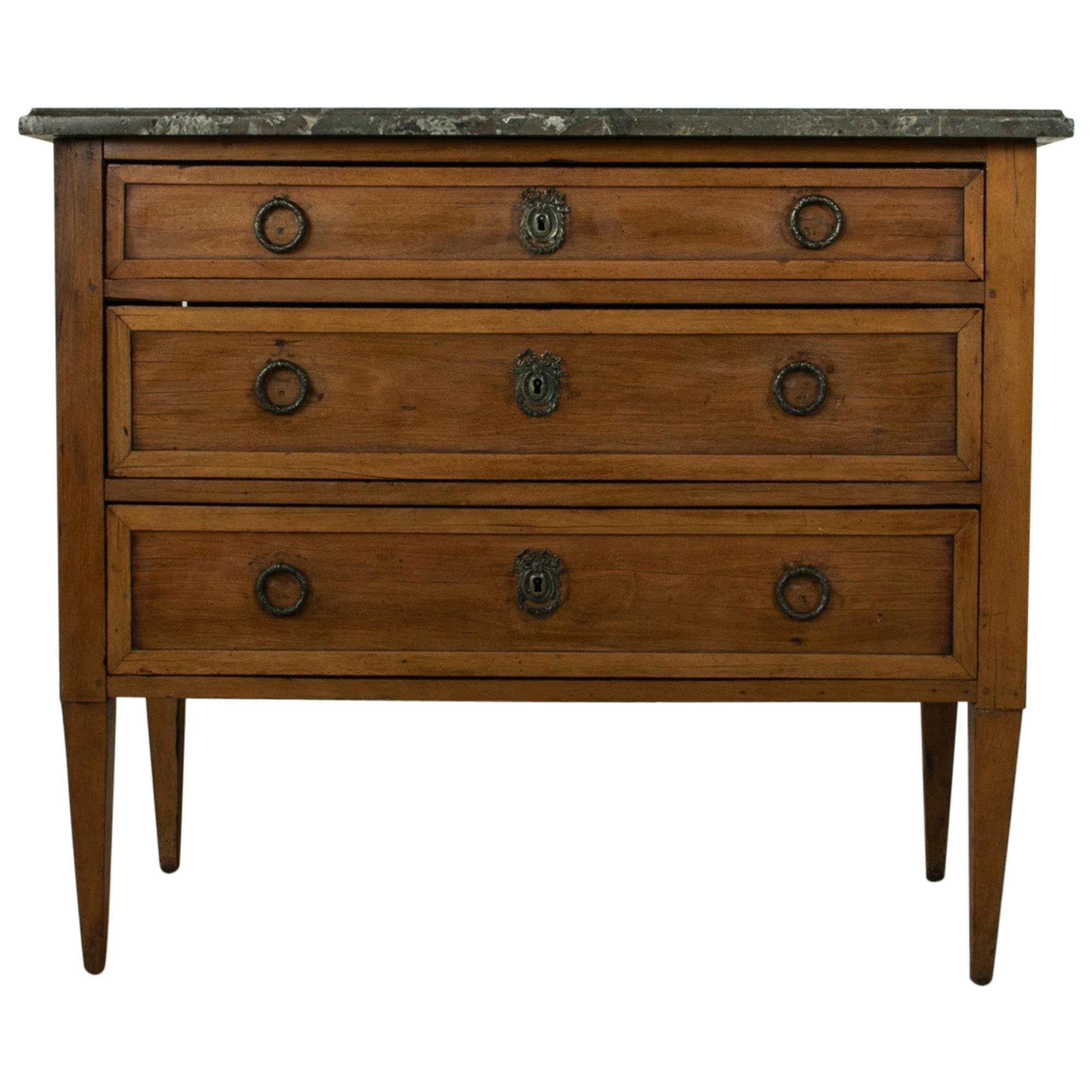 19th Century French Louis XVI Fruitwood Commode, Chest, Night Stand, Marble Top