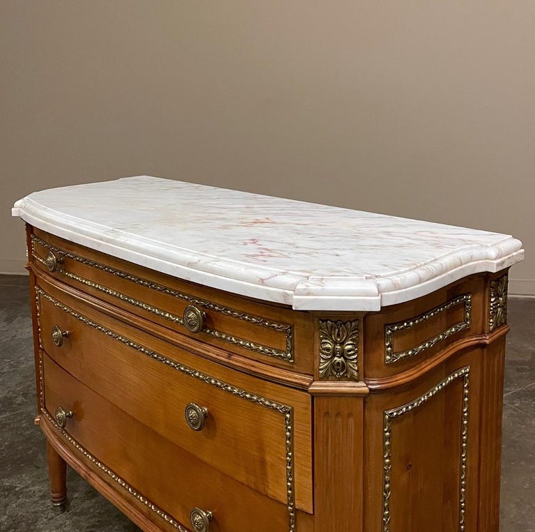 19th Century French Louis XVI Fruitwood Marble Top Commode For Sale 4