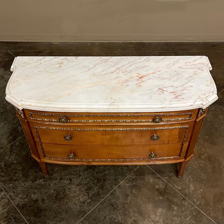19th Century French Louis XVI Fruitwood Marble Top Commode For Sale 5