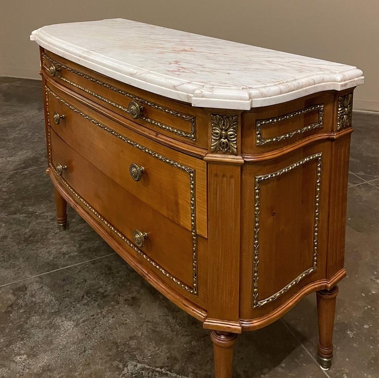 19th Century French Louis XVI Fruitwood Marble Top Commode For Sale 6