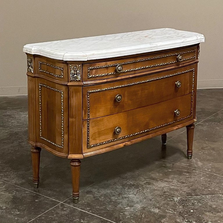 Hand-Crafted 19th Century French Louis XVI Fruitwood Marble Top Commode For Sale