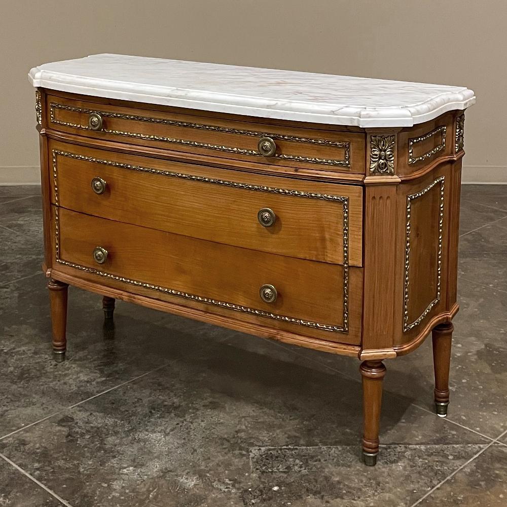 Late 19th Century 19th Century French Louis XVI Fruitwood Marble Top Commode For Sale