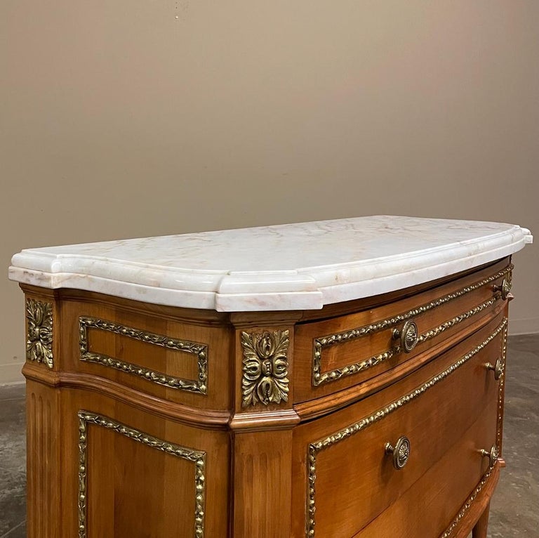 19th Century French Louis XVI Fruitwood Marble Top Commode For Sale 3
