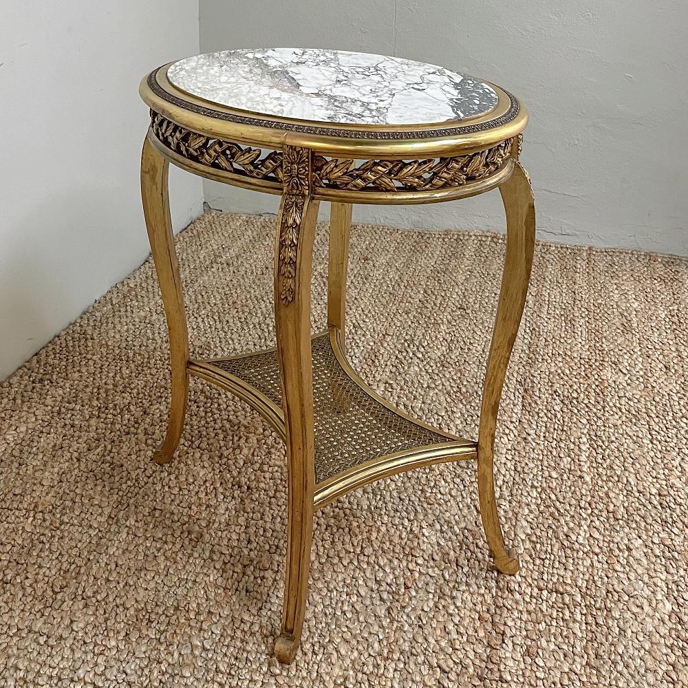 19th Century French Louis XVI Gilded Marble Top End Table For Sale 5