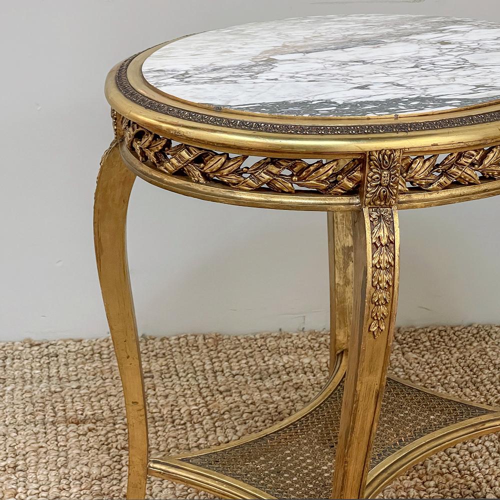 19th Century French Louis XVI Gilded Marble Top End Table For Sale 6