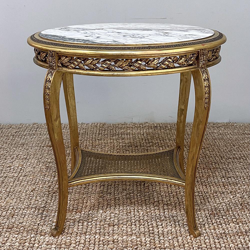 19th Century French Louis XVI Gilded Marble Top End Table In Good Condition For Sale In Dallas, TX