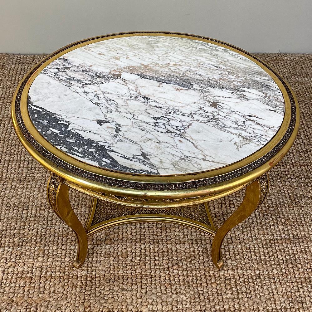 Late 19th Century 19th Century French Louis XVI Gilded Marble Top End Table For Sale