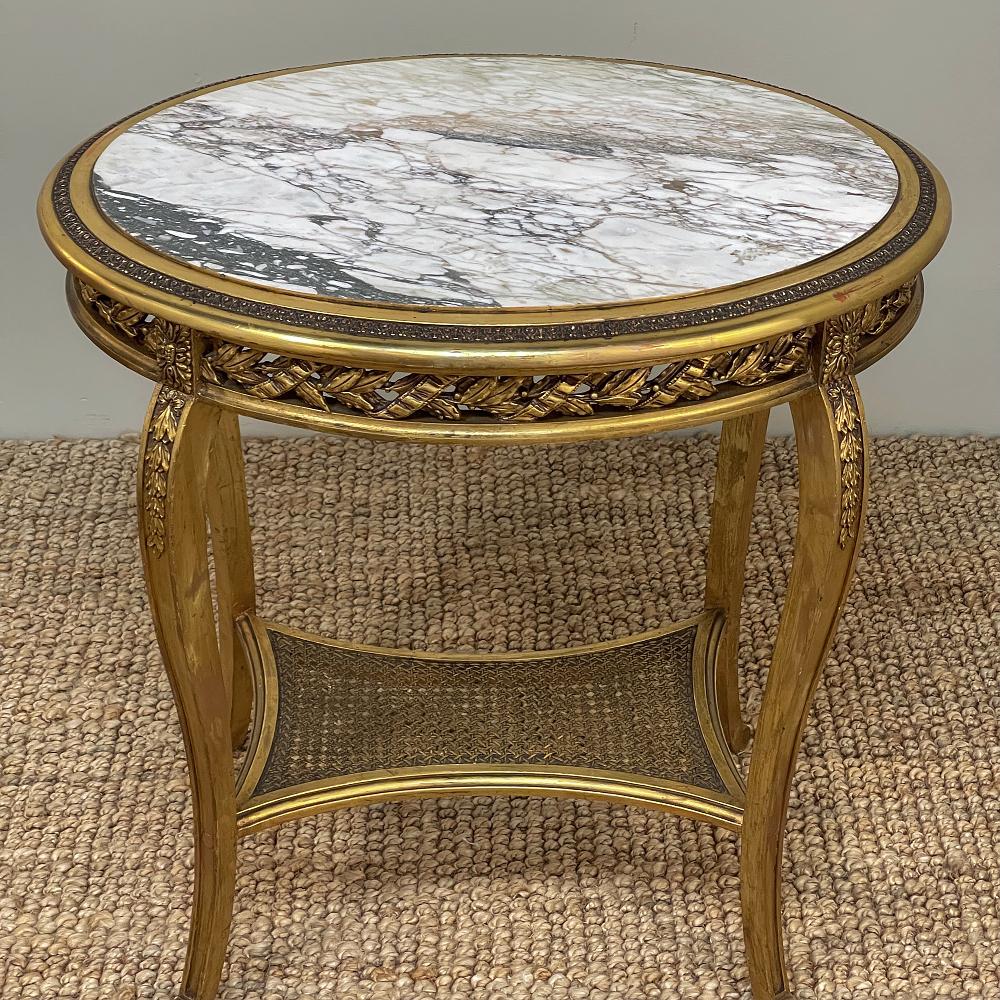 19th Century French Louis XVI Gilded Marble Top End Table For Sale 1