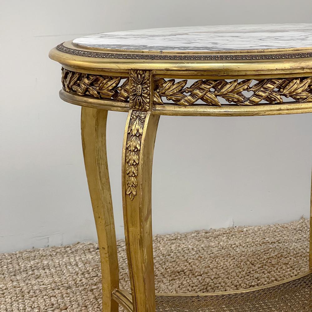 19th Century French Louis XVI Gilded Marble Top End Table For Sale 2