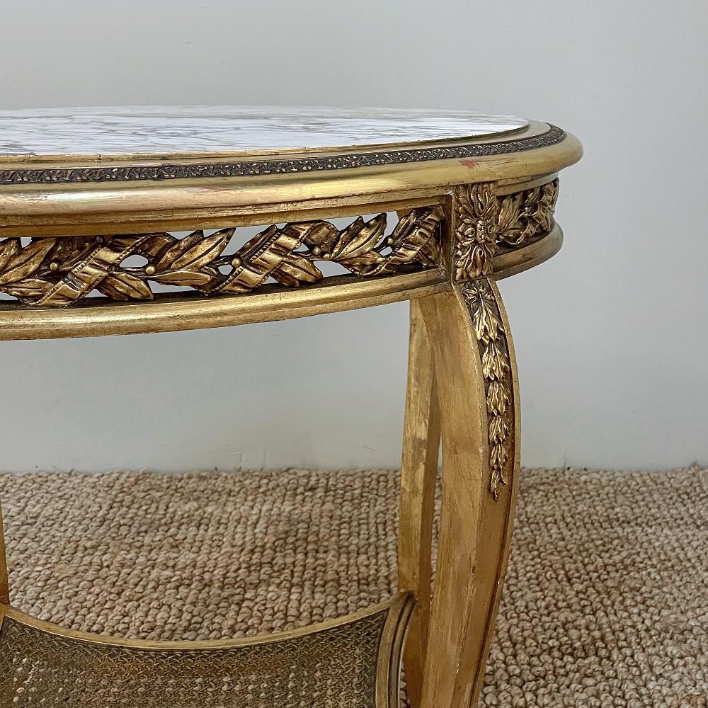 19th Century French Louis XVI Gilded Marble Top End Table For Sale 3