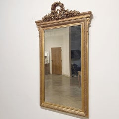 19th Century French Louis XVI Gilded Mirror with Floral Wreath Crest