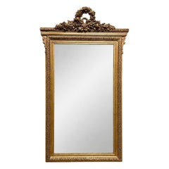 19th Century French Louis XVI Gilded Mirror with Floral Wreath Crest