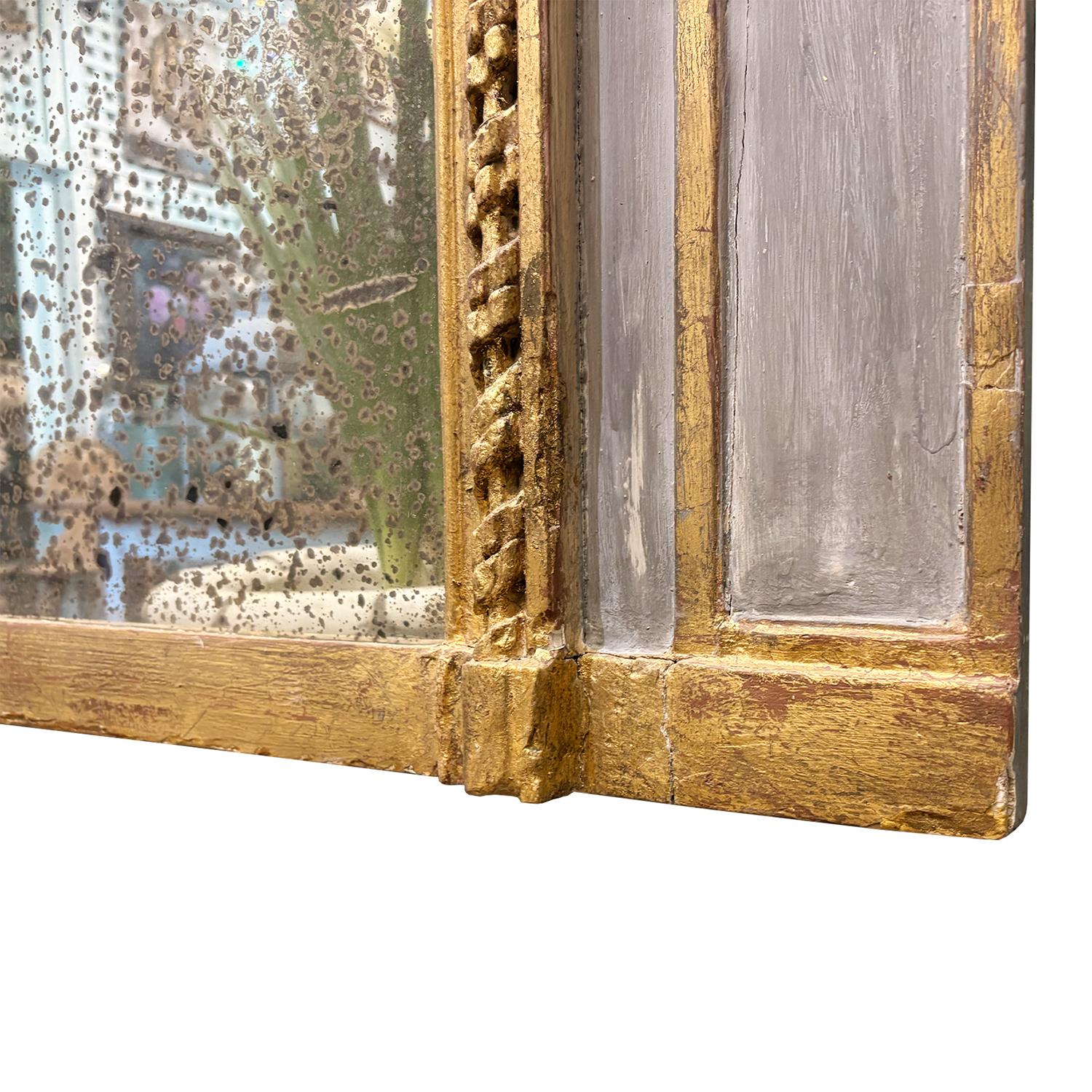 19. Jahrhundert Französisch Louis XVI vergoldetes Holz Trumeau Glasspiegel - Antique Décor im Angebot 4