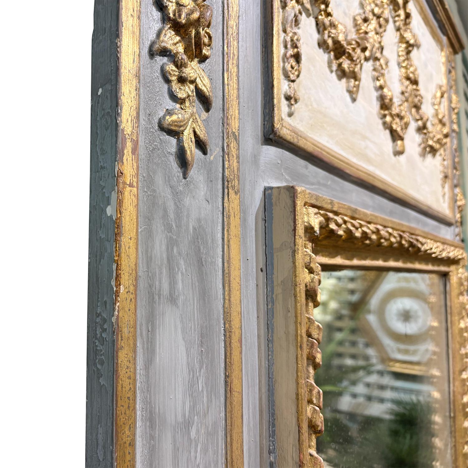 19. Jahrhundert Französisch Louis XVI vergoldetes Holz Trumeau Glasspiegel - Antique Décor im Angebot 1