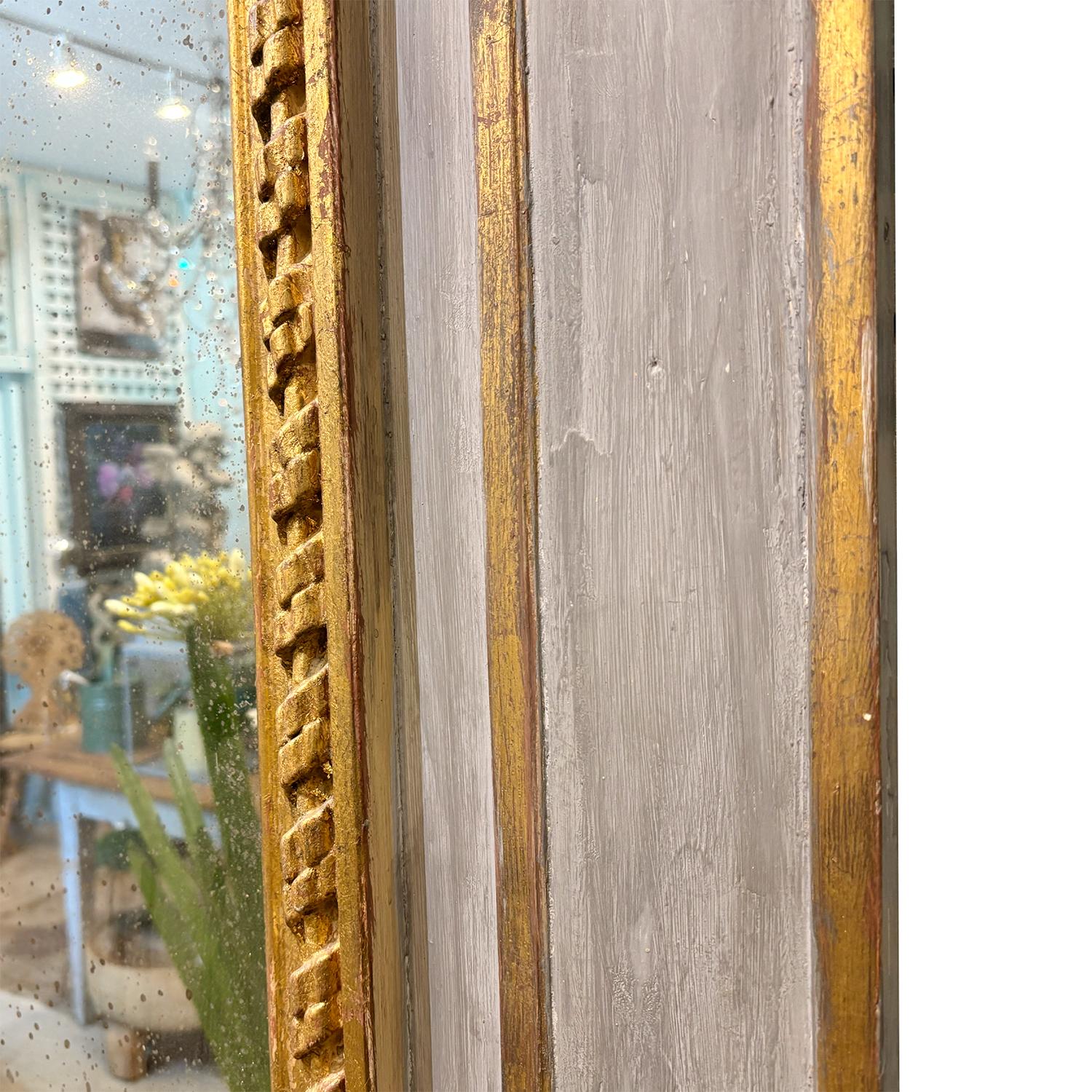 19. Jahrhundert Französisch Louis XVI vergoldetes Holz Trumeau Glasspiegel - Antique Décor im Angebot 2