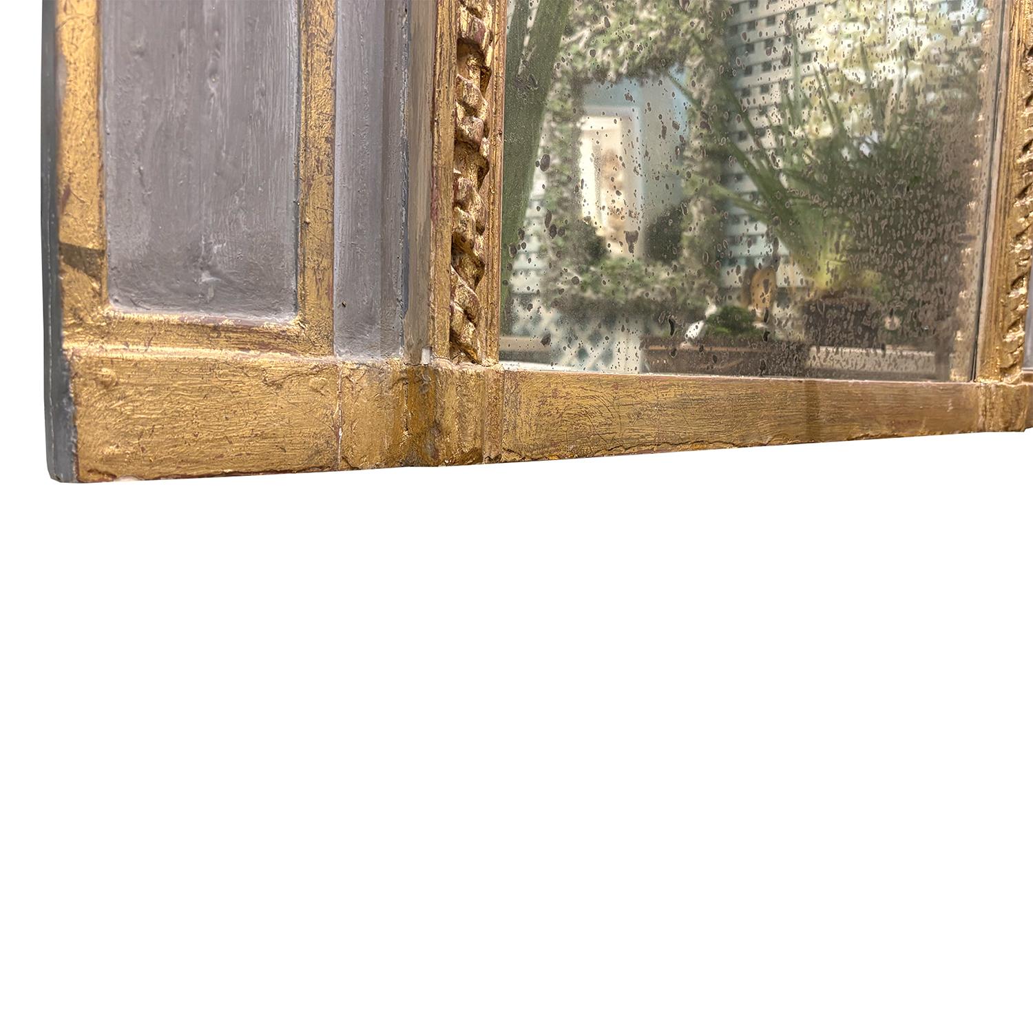 19. Jahrhundert Französisch Louis XVI vergoldetes Holz Trumeau Glasspiegel - Antique Décor im Angebot 3