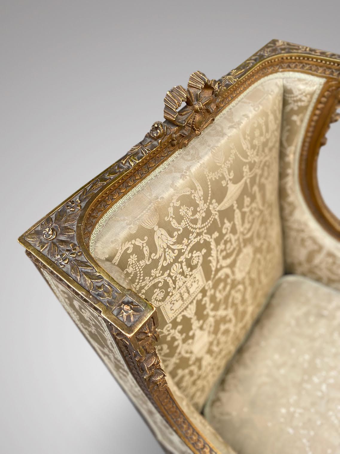 19th Century French Louis XVI Gilded Wood Wingback Bergère 1